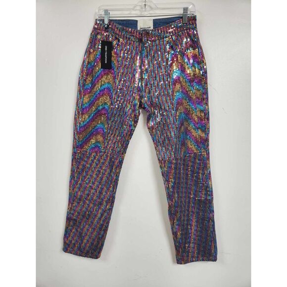 Free People RAINBOW SEQUIN BANDITS RELAXED JEANS Size Size 26 - Picture 6 of 9